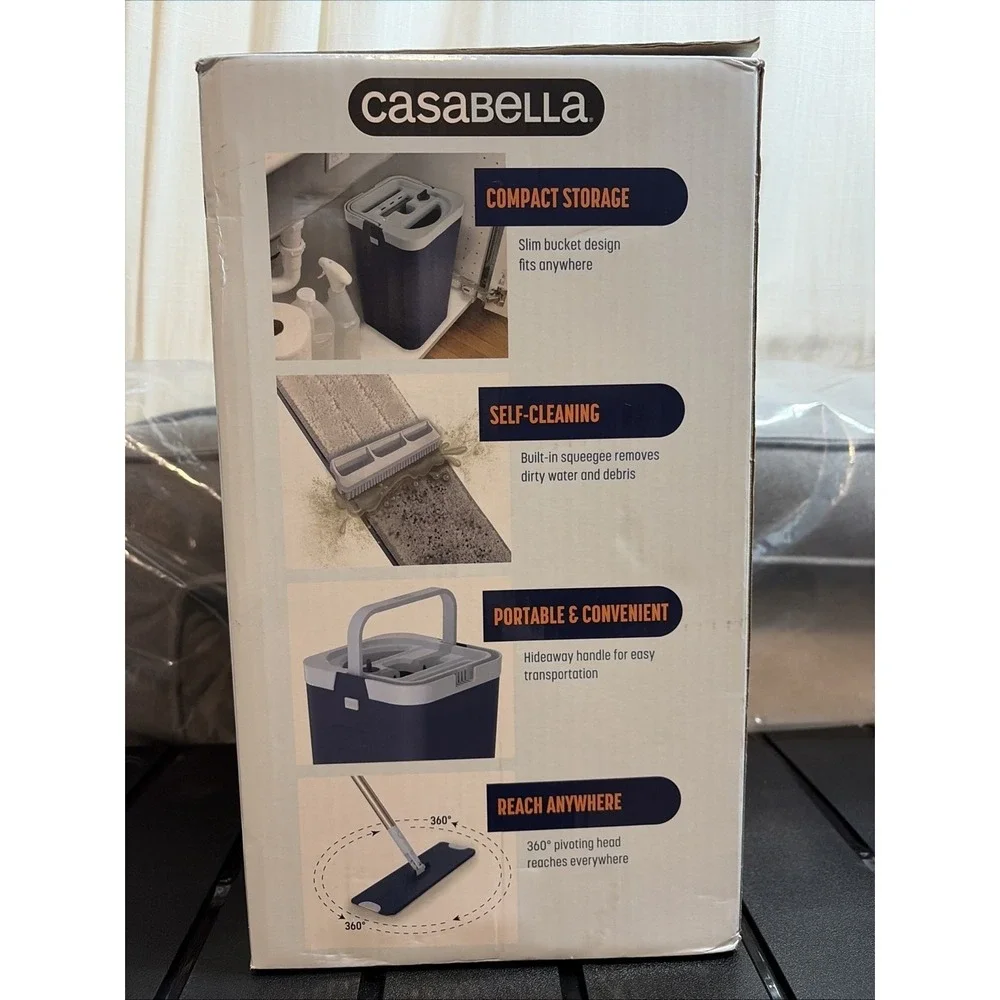 Casabella Clean Water Flat Mop Bucket System- Microfiber Mop All In 1- BRAND NEW